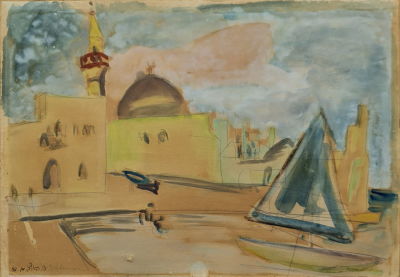 SHIMSHON HOLZMAN - Technique: WATERCOLOR ON PAPER Size: 35X50 Date: 1949
