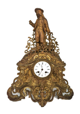 שעון מתכתי לשידה צרפתי מאה 19 , יפהפה ומפואר , יש מנגנון , אין מפתח , מצב עבודה לא 