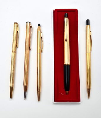 לוט 5 עטים : אחד BALLOGRAF חתום ROLLED GOLD ועוד 4 כנראה מצופי זהב