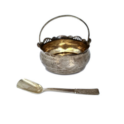 קערית + כפית כסף 875 סובייטי , משקל 222 גרם