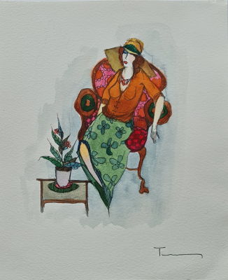 ITZHAK TARKAY - Technique: WATERCOLOR Size: 23x19