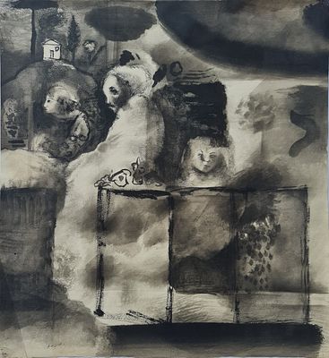 RAANAN LEVY - Technique: GOUACHR AND CHARCOAL Size: 56x51 Date: 1977