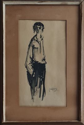 MOSHE BERNSTEIN - Technique: INK AND GOUACHE Size: 44x23 Date: 1955