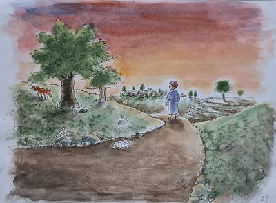 YOSSI ABULAFIA - Technique: WATERCOLOR AND MARKER Size: 21x30