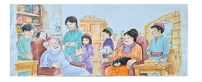 YOSSI ABULAFIA - Technique: WATERCOLOR AND MARKER Size: 21x51