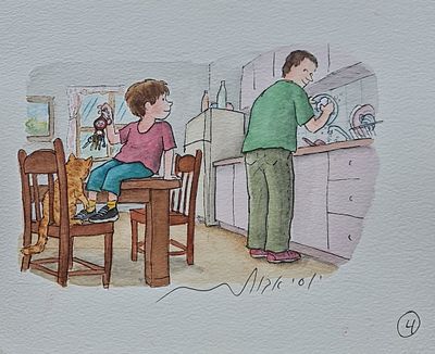 YOSSI ABULAFIA - Technique: WATERCOLOR AND MARKER Size: 18x23