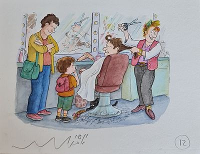 YOSSI ABULAFIA - Technique: WATERCOLOR AND MARKER Size: 17x22