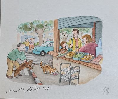 YOSSI ABULAFIA - Technique: WATERCOLOR AND MARKER Size: 20x22