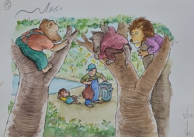 YOSSI ABULAFIA - Technique: WATERCOLOR AND MARKER Size: 24X17