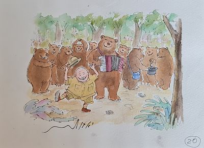 YOSSI ABULAFIA - Technique: WATERCOLOR AND MARKER Size: 18x24