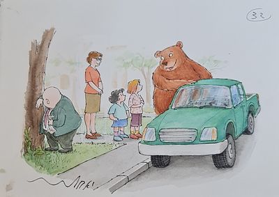 YOSSI ABULAFIA - Technique: WATERCOLOR AND MARKER Size: 17x23