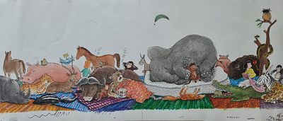 YOSSI ABULAFIA - Technique: WATERCOLOR AND MARKER Size: 20x52