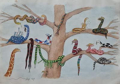 YOSSI ABULAFIA - Technique: WATERCOLOR AND MARKER Size: 29x42