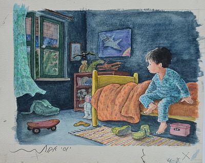 YOSSI ABULAFIA - Technique: WATERCOLOR AND MARKER Size: 20x24