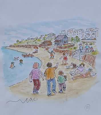 YOSSI ABULAFIA - Technique: WATERCOLOR AND MARKER Size: 25x21