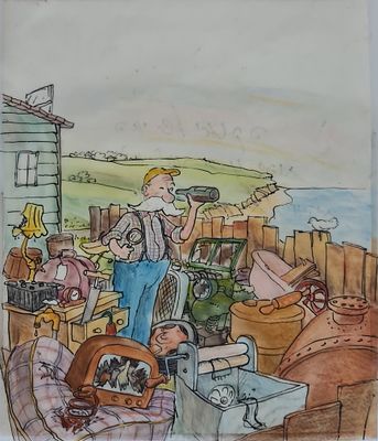 YOSSI ABULAFIA - Technique: WATERCOLOR AND MARKER Size: 26x22