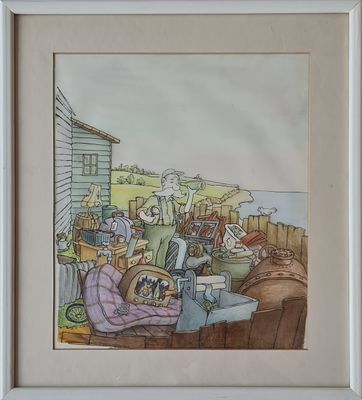 YOSSI ABULAFIA - Technique: WATERCOLOR AND MARKER Size: 29x24