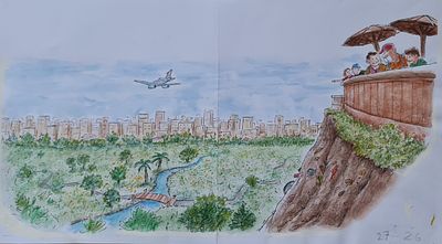 YOSSI ABULAFIA - Technique: WATERCOLOR AND MARKER Size: 22x40