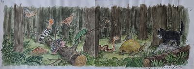 YOSSI ABULAFIA - Technique: WATERCOLOR AND MARKER Size: 18x53