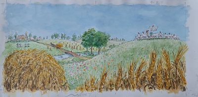 YOSSI ABULAFIA - Technique: WATERCOLOR AND MARKER Size: 27x55