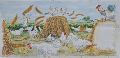 YOSSI ABULAFIA - Technique: WATERCOLOR AND MARKER Size: 26x53