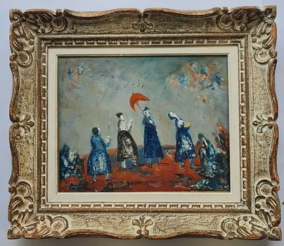 YEHUDA RAZGOR - Technique: OIL ON MAZONITE Size: 33X41 Date: 1961