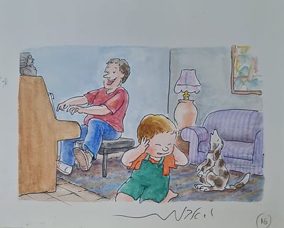 YOSSI ABULAFIA - Technique: WATERCOLOR AND MARKER Size: 20X23