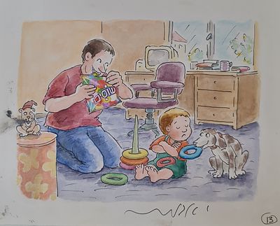 YOSSI ABULAFIA - Technique: WATERCOLOR AND MARKER Size: 20X23