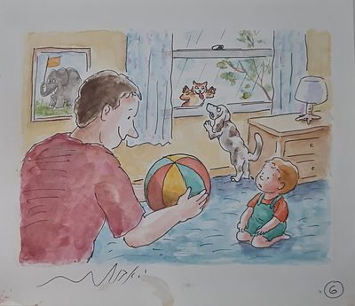 YOSSI ABULAFIA - Technique: WATERCOLOR AND MARKER Size: 20X23