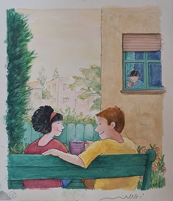 YOSSI ABULAFIA - Technique: WATERCOLOR AND MARKER Size: 25X28