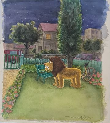 YOSSI ABULAFIA - Technique: WATERCOLOR AND MARKER Size: 28X25