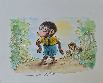 YOSSI ABULAFIA - Technique: WATERCOLOR AND MARKER Size: 20X23