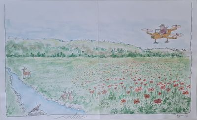 YOSSI ABULAFIA - Technique: WATERCOLOR AND MARKER Size: 24X40