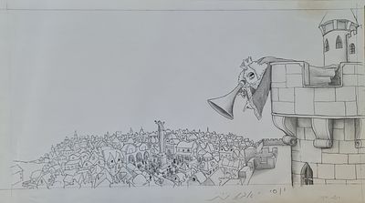 YOSSI ABULAFIA - Technique: WATERCOLOR AND MARKER Size: 26X49