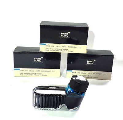 לוט 4 מיכלי דיו של MONTBLANC סגורים באריזה מקורית , צבע הדיו טורקיז