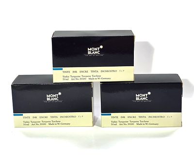 לוט 3 מיכלי דיו של MONTBLANC סגורים באריזה מקורית , צבע הדיו טורקיז