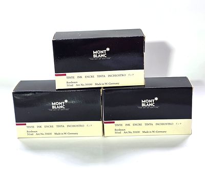 לוט 3 מיכלי דיו של MONTBLANC סגורים באריזה מקורית , צבע הדיו בורדו