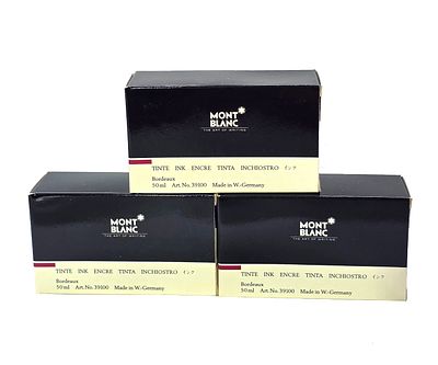 לוט 3 מיכלי דיו של MONTBLANC סגורים באריזה מקורית , צבע הדיו בורדו