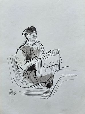 SHMUEL KATZ - Technique: INK DRAWING ON PAPER Size: 24x35 Date: 1967
