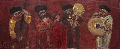 ITZHAK FRENKEL FRENEL - Technique: OIL ON CANVAS ATTACHED TO BOARD Size: 19X47