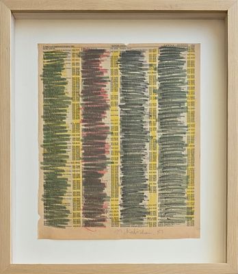 MENASHE KADISHMAN - Technique: PAINTED PHONE BOOK PAGES Size: 28X22 Date: 1983