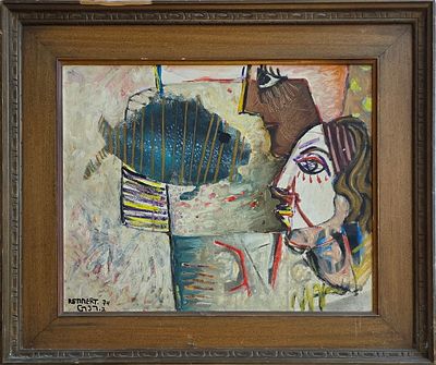 GERSHON RENNERT - Technique: OIL ON MAZONITE Size: 45X55 Date: 1974