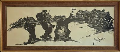 MOSHE BERNSHTEIN - Technique: BLACK GOUACHE AND INK Size: 35X100