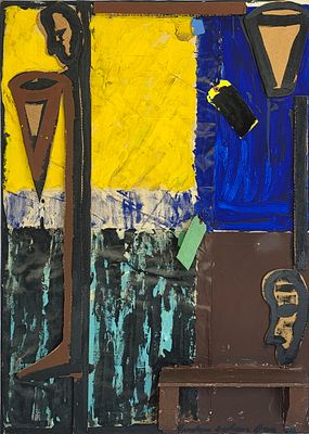 PINCHUS COHEN GAN - Technique: OIL AND COLLAGE ON CANVAS Size: 100x70 Date: 1990