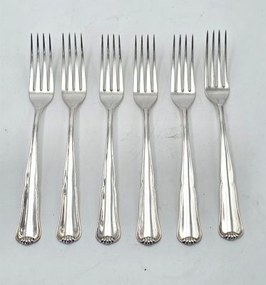 לוט 6 מזלגות כסף, חתומות 800, משקל 395 גרם, אורך 21