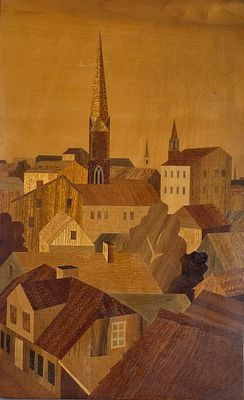 SCHMUEL SCHLESINGER ATTRIBUTED - Technique: PAINT ON WOOD Size: 46X28