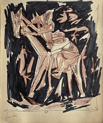 מרסל ינקו - טכניקה: טכניקה מעורבת וקולאז' על נייר נושא: דון קישוט מידות: 24X18