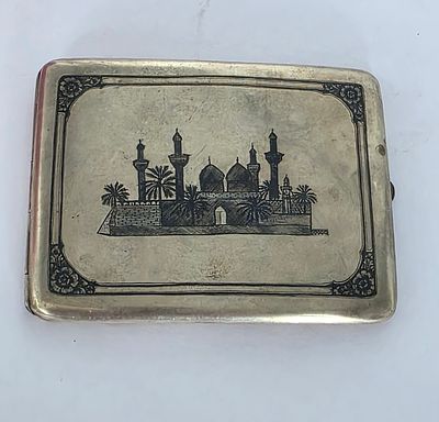 קופסת כסף עיראקית מעוטרת בעבודת ניילו משני הצדדים, גודל 11x8.5 , משקל 121 גרם