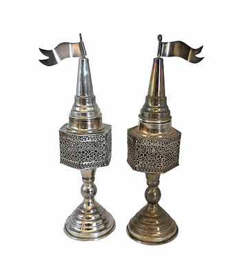 לוט זוג מגדלי משמים מכסף 925 חתום , גובה 19 , משקל 123 גרם