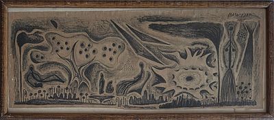 YOHANAN SIMON - Technique: INK AND CHARCOAL Size: 17x43